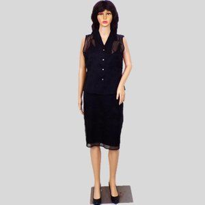 SILK! RELATIVITY size M black 2-piece set dress/blouse floral pattern 100% silk